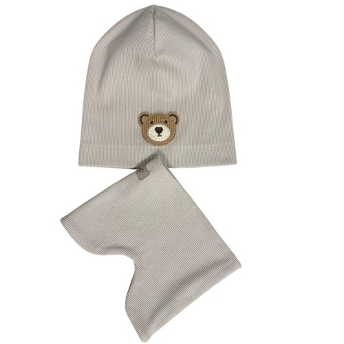 komplet wiosenny chłopiecy z misiem czapka komin migdal.JPEG