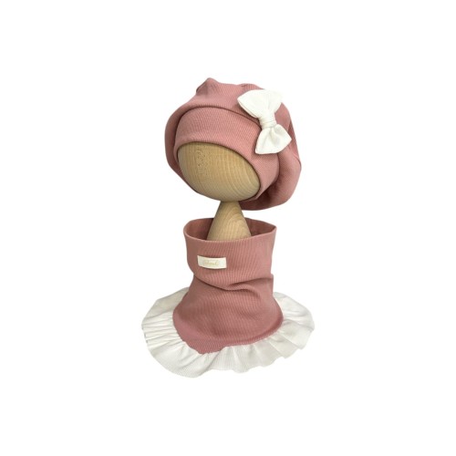 beret z kokardą komino chusta z falbanką dla dziewczynki na wiosnę1.JPEG