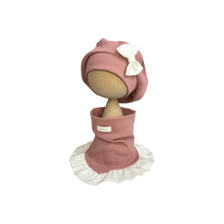 beret z kokardą komino chusta z falbanką dla dziewczynki na wiosnę1.JPEG