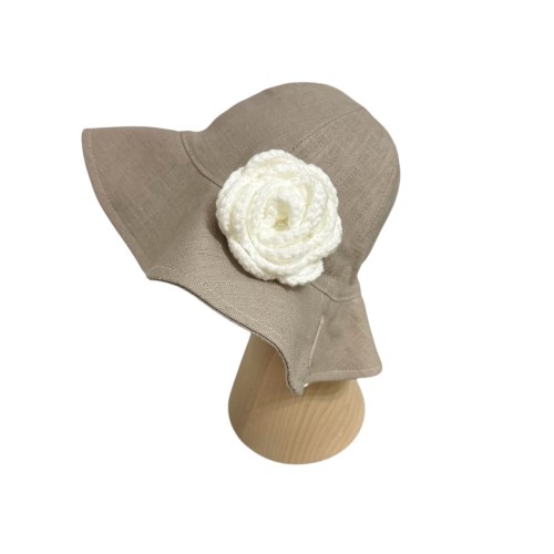 kapelusz lniany dla dziewczynki na lato szaro beżowy.JPEG