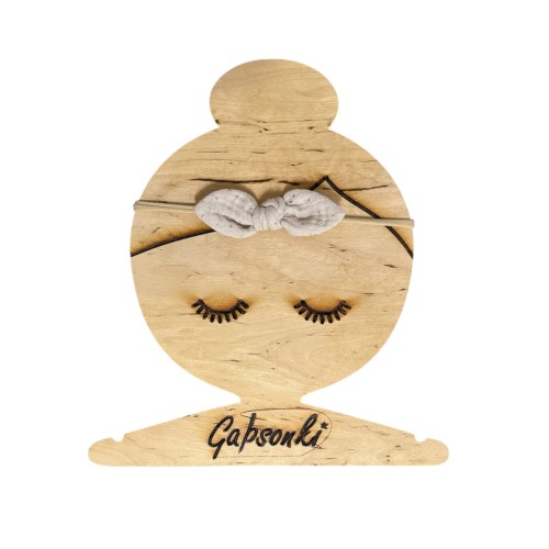 opaska bezuciskowa dla dziewczynki kokardka muślinowa beżowa.JPEG