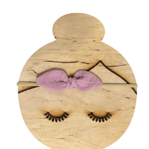 opaska bezuciskowa dla dziewczynki kokardka muślinowa róż brudny.JPEG