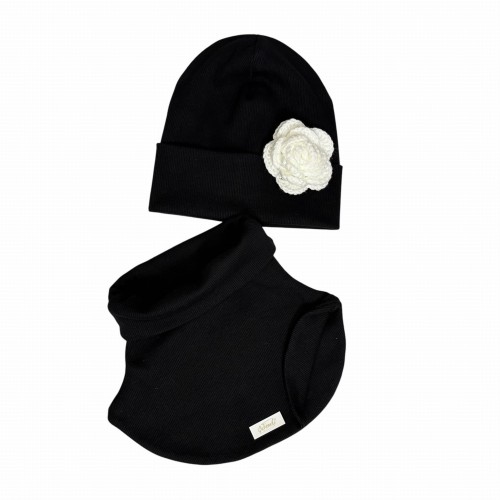 zestaw czapka komin czarny jesienny dzianina prążkowana