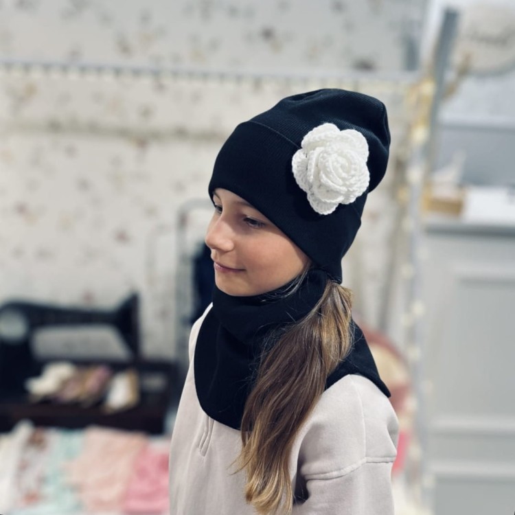 Czapka i komin dla dziewczynki zestaw jesienny czarny