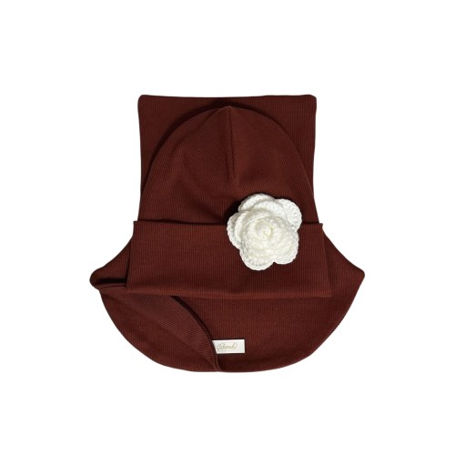 Czapka i komin dla dziewczynki na jesień, czapka z szydełkową różą, Handmade, szycie