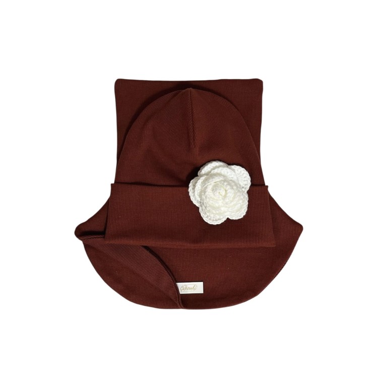 Czapka i komin dla dziewczynki na jesień, czapka z szydełkową różą, Handmade, szycie