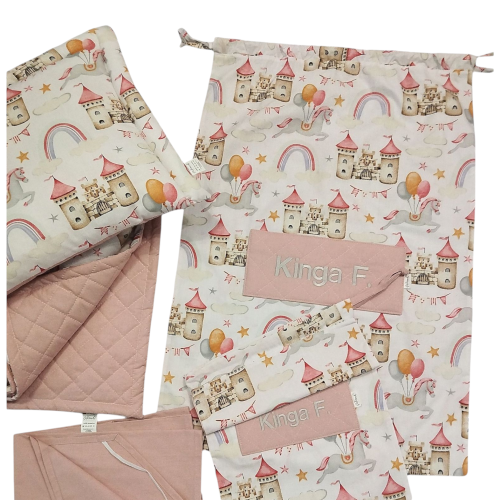 Pościel do przedszkola żłobka dla dziewczynki konik kucyk zamki i baloniki