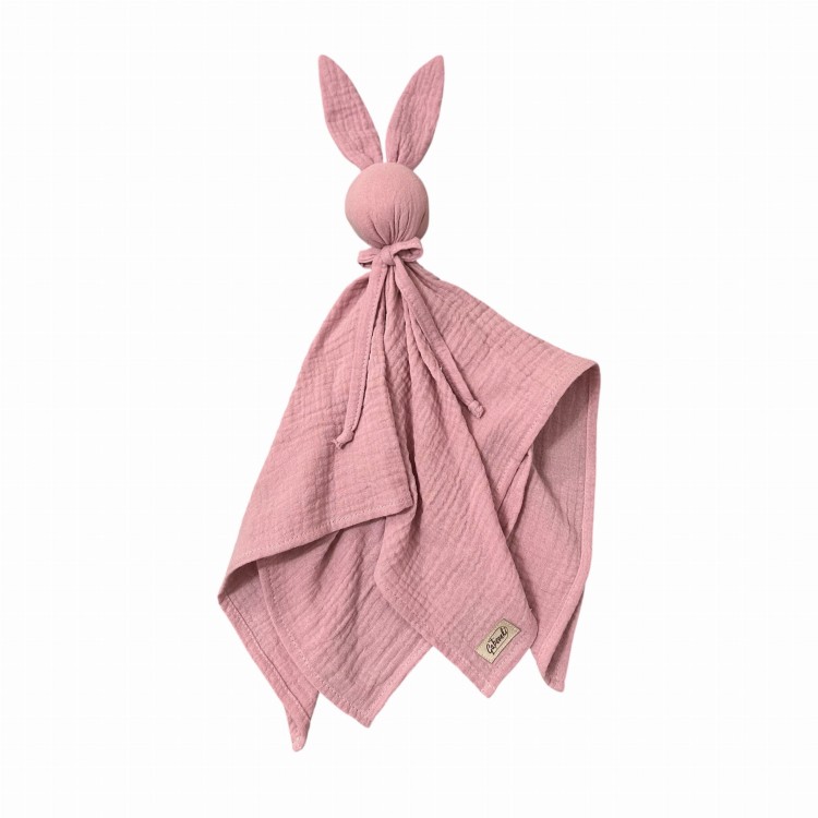 Przytulanka Królik dla niemowlaka | pieluszka muślinowa | Brudny róż