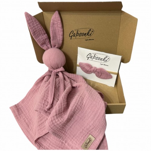 Zestaw prezentowy dla noworodka | Przytulanka i opaska bezuciskowa dla dziewczynki | Brudny róż