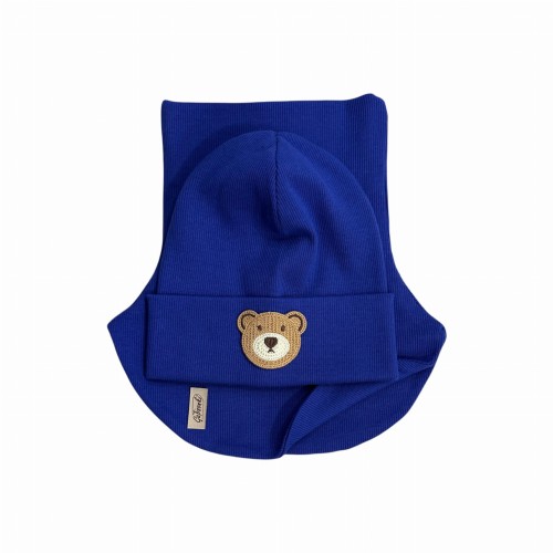 Czapka z misiem i komin golf zestaw chłopięcy jesienny dzianina prążkowana