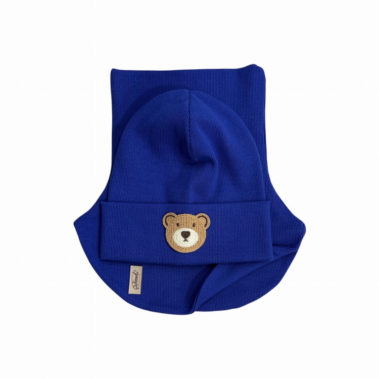 Czapka z misiem i komin golf zestaw chłopięcy jesienny dzianina prążkowana