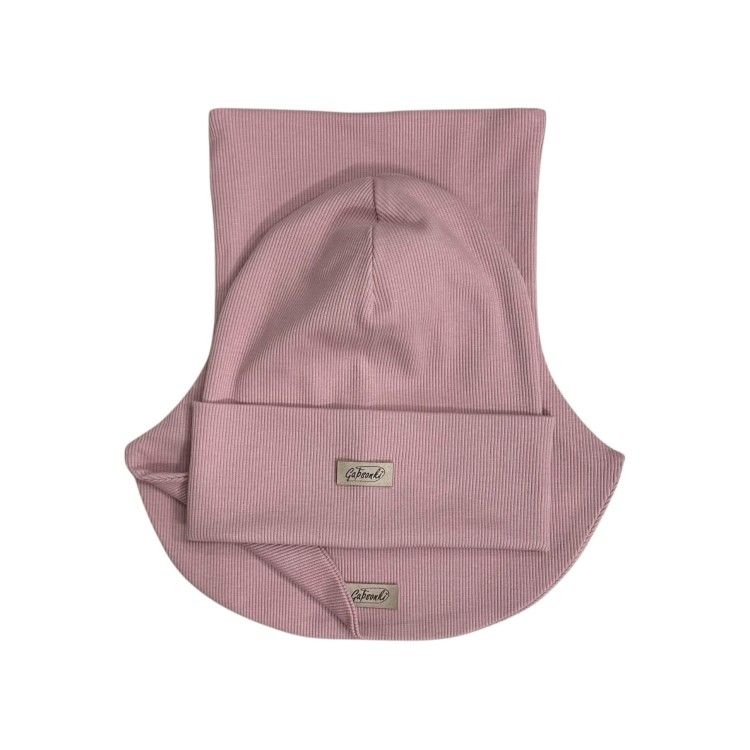 Czapka i komin dziewczęcy w kolorze brudnego różu, różne rozmiary, zestaw na jesień