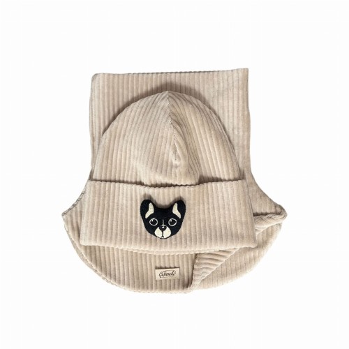 Czapka z pieskiem | komino-golf | zestaw zimowy | dla chłopca i dziewczynki | Beż