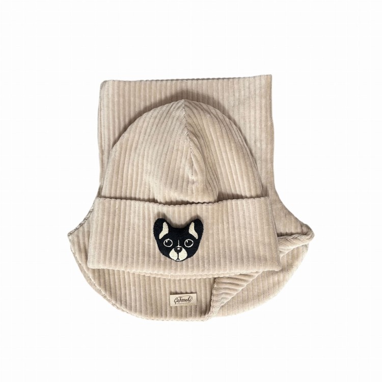 Czapka z pieskiem | komino-golf | zestaw zimowy | dla chłopca i dziewczynki | Beż