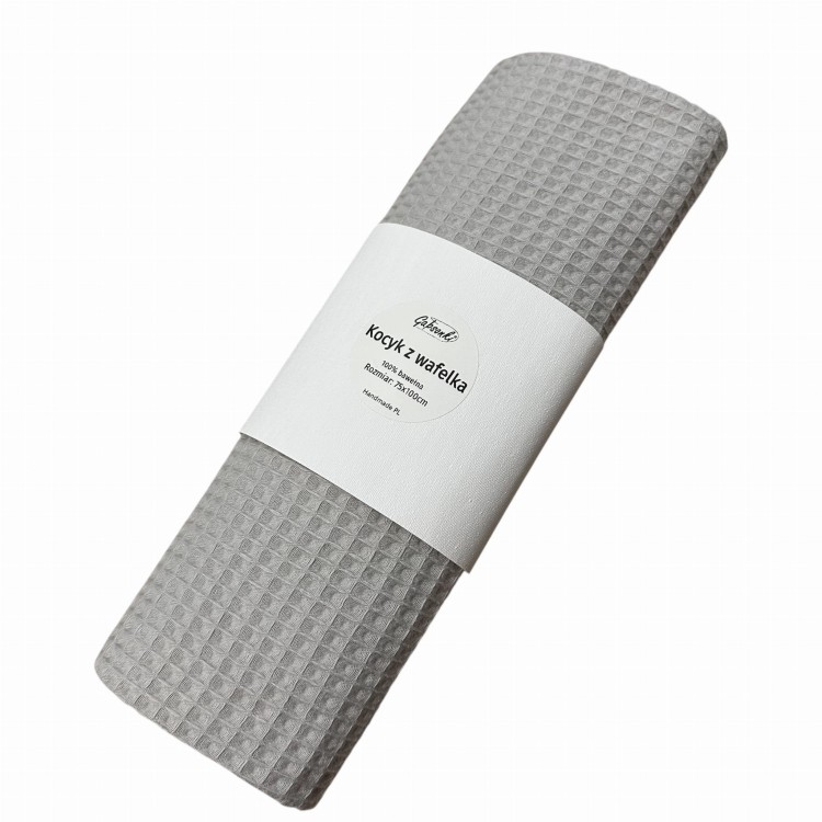 Kocyk bawełniany z długim wafelka | z personalizacją | dziecięcy | szary