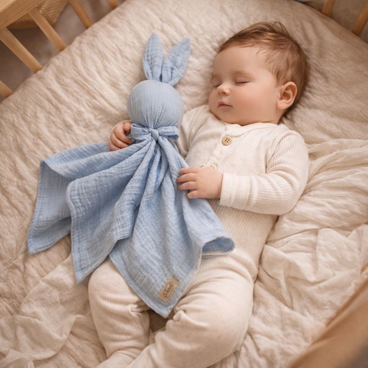 Przytulanka pieluszka królik dla niemowlaka Handmade haft własne imię personalizacja