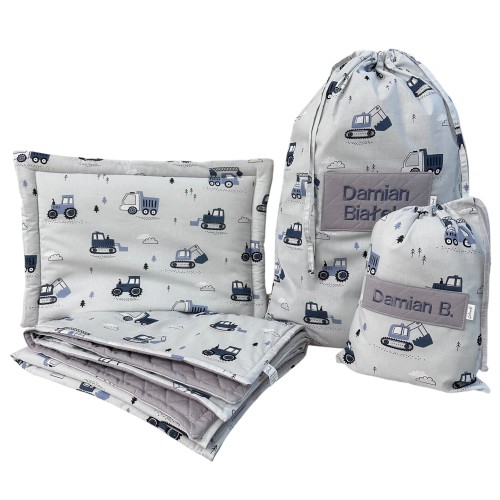 Pościel do przedszkola/żłobka | wyprawka dla chłopca | personalizacja | Budowlane niebieskie