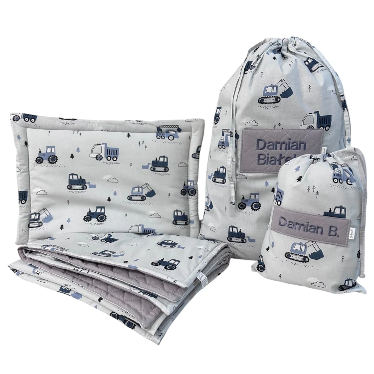 Pościel do przedszkola/żłobka | wyprawka dla chłopca | personalizacja | Budowlane niebieskie
