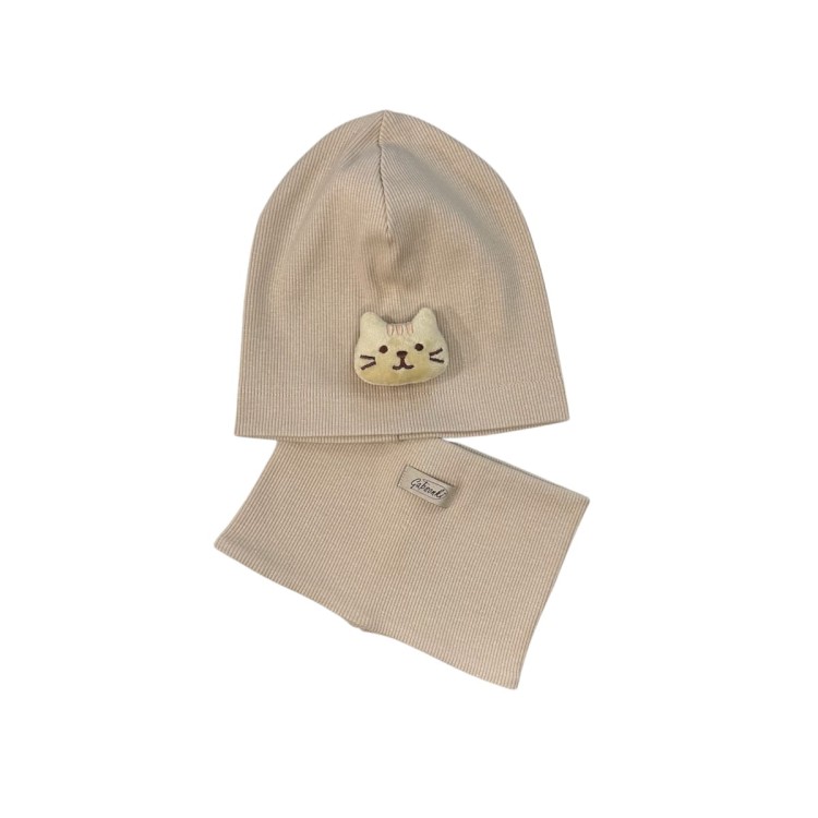 zestaw wiosenny czapka z kotkiem komin beż.JPG