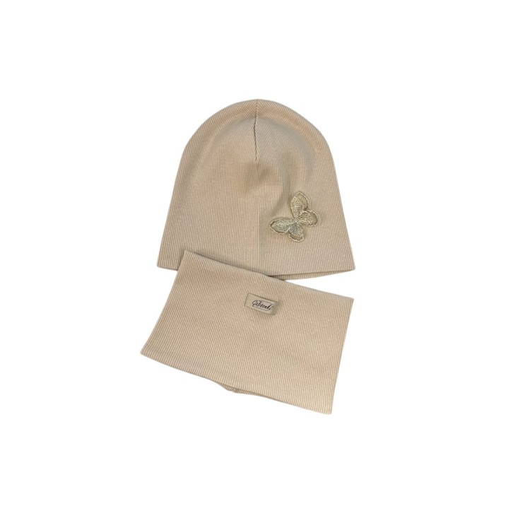 zestaw wiosenny dziecięcy czapka z motylkiem beż.JPG
