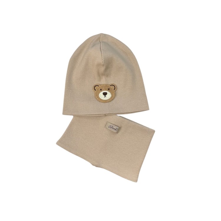 zestaw dziecięcy czapka z misiem komin Beż.JPG