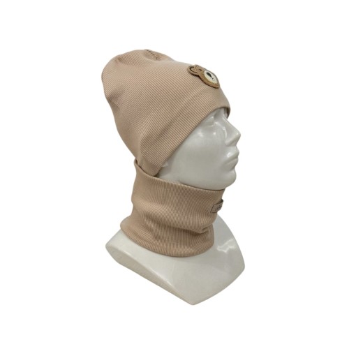 zestaw prążkowany dziecięcy czapka z misiem komin.JPG