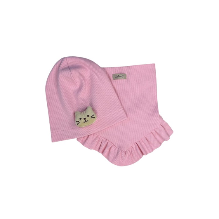 zestaw czapka z kotkiem komino chusta z falbanką dla dziewczynki na wiosnę.JPG