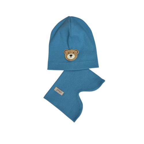 komplet wiosenny chłopiecy z misiem smerfowy.JPG